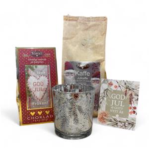 God Jul-paket till Fröken (kaffe, lykta, chokladpraliner & kort)